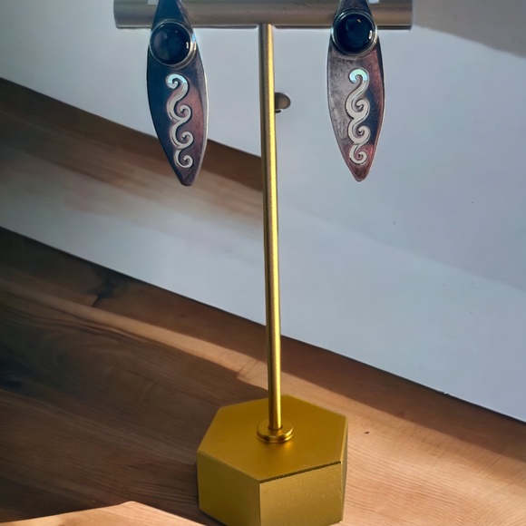 Vintage Sterling Silver Smokey Quartz Signed Post Earrings - Picture 7 of 9